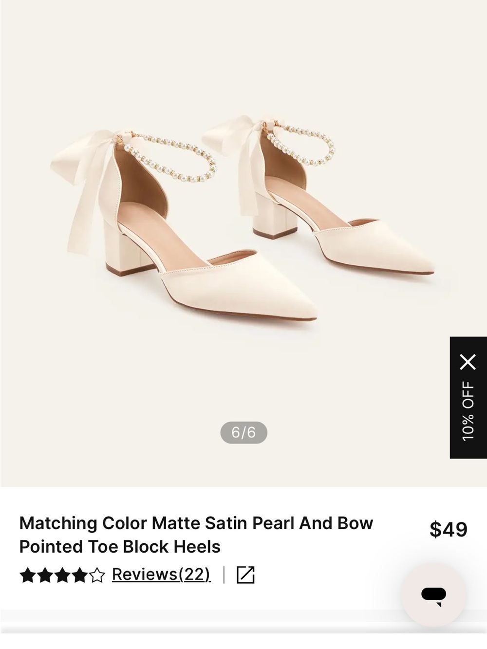 Azazie Matte Satin Pearl & Bow Pointed Toe Block Heels - Cream